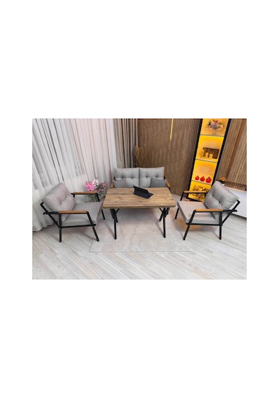 Houseart Balkon ,bahçe , Teras , Cafe ,salon , Metal Kanepe , Metal Kanepe Koltuk ,oturma Takımı 2-1-1 , Yemek Masası , Orta Masa Açık Gri