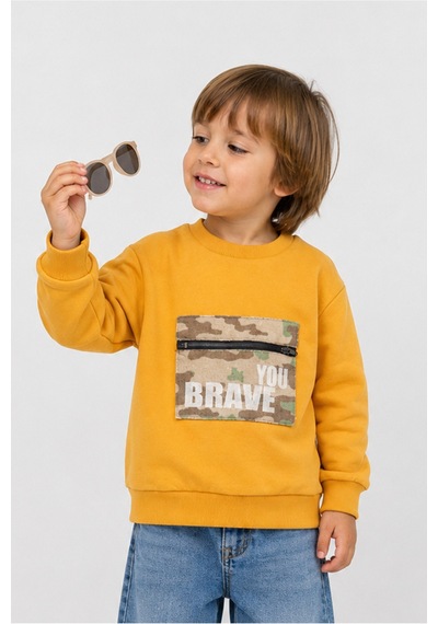Overdo Kids Erkek Çocuk Kamuflaj Desenli Uzun Kol Sweatshirt Hardal