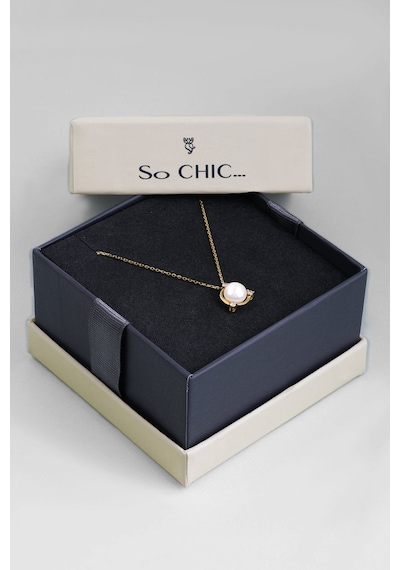 Diamond Collection 14 K Sarı Altın 0,11 Karat Pırlanta Doğal İnci Kolye Sarı