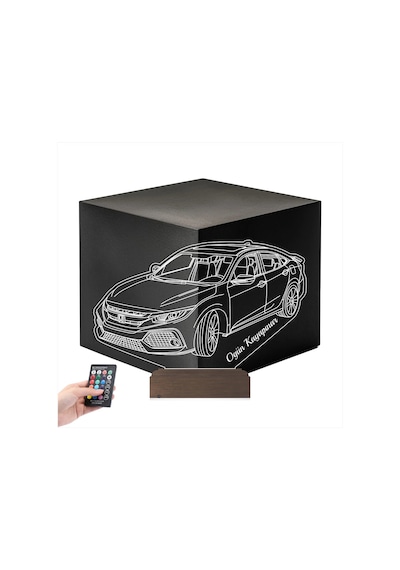 Luvivia Honda Civic Tasarım Spor Araba Kişiye Özel 3d Lamba - Masa Gece Lambası Şeffaf