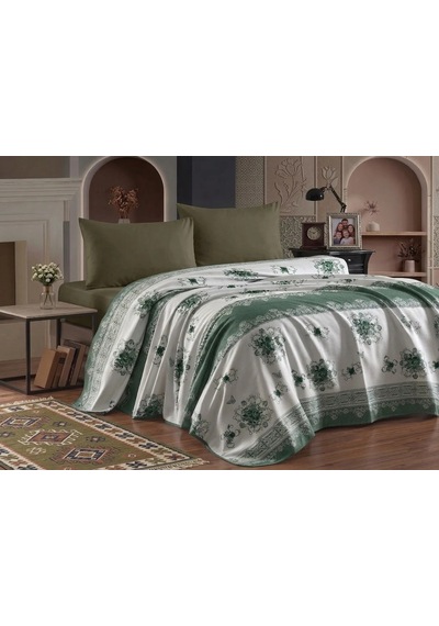 Organic Cotton Battal Pike Takımı Çift Kişilik Lastikli Çarşaflı Set Ottoman Haki