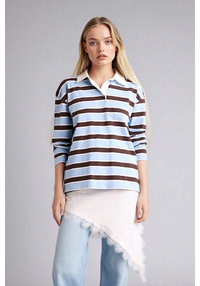 Defacto Loose Fıt Polo Yaka Sweatshirt G9724ax26spbe744 Mavi-be744