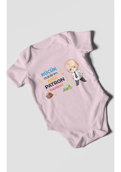 Morivokids Küçük Olabilirim Ama Patron Benim Kısa Kollu Bebek Body Bebe Pembe