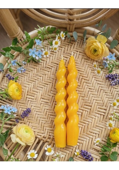Sarı Renkli Spiral, Burgulu Pinterest Model Şamdan Mum 2' Li Set