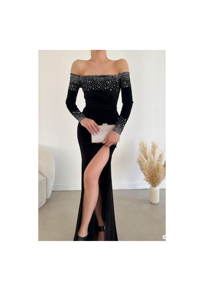 Genel Markalar Kadın Trend Model Esnek Kadife Kumaş Yırtmaçlı Uzun Kollu Abiye Elbise Siyah - 925397786 Siyah Genel Markalar Kadın Trend Model Esnek Kadife Kumaş Yırtmaçlı Uzun Kollu Abiye Elbise Siyah - 925397786 Siyah