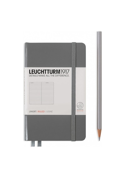 Leuchtturm1917 Not Defteri Cep Boy A6 , Sert Kapak, 187 Numaralandırılmış Sayfa, Çizgili, Antrasit Gri