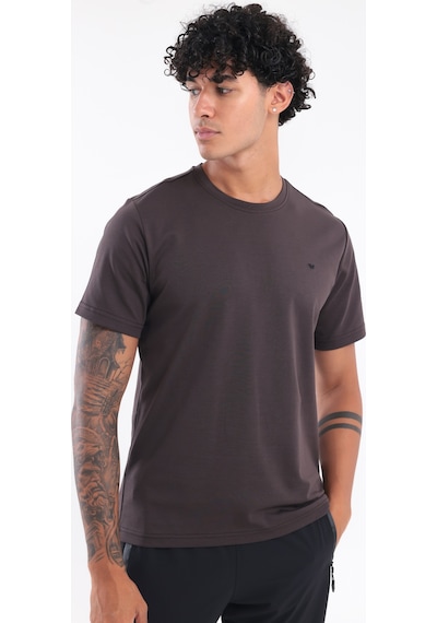 Rowinger Modal İnterlock Kumaş Minimal Logolu Bisiklet Yaka Erkek Spor T-shirt Brown