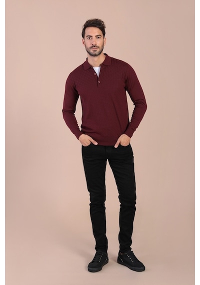 Ferraro Polo Yaka Superfine Yün Kazak - Bordo Bordo