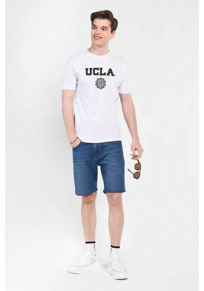 Ucla Gayley Beyaz Bisiklet Yaka Baskılı Standard Fit Erkek Tshirt Siyah