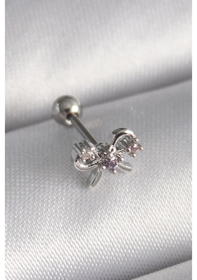 Utterly Good 316l Çelik Kurdele Tragus Piercing Zirkon Taşlı Gümüş Renk Metal