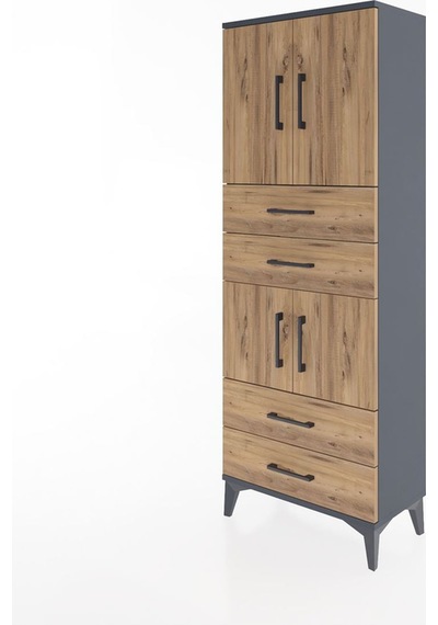 Arges Dolap 3 Raflı 4 Çekmeceli 4 Kapaklı 60x30x163 Antrasit-çam Antrasit
