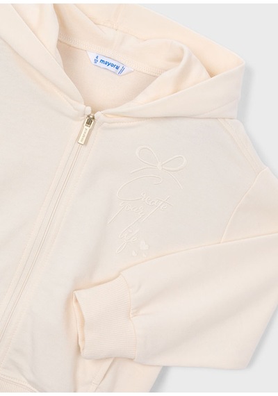 Kız Çocuk Fermuarlı Kapüşonlu Sweatshirt 3457 Krem