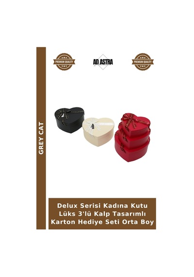 Delux Serisi Kadına Kutu Lüks 3'lü Kalp Tasarımlı Karton Hediye Seti Orta Boy