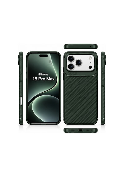 Apple İphone 18 Pro Max Uyumlu Kılıf Karbon Tasarım Kamera Korumalı Silikon Telefon Kılıfı Kapak Koyu Yeşil