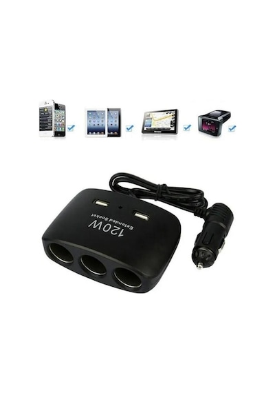 ENERJİ SOKETİ ÇAKMAKLIK ÇOĞALTICI 3 GİRİŞLİ ÇİFT USB'Lİ 12V-24V