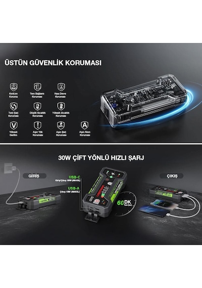 Lokithor J1350pro 12v 1350amp Lifepo4 Akıllı Akü Takviye + Powerbank + Led Lamba