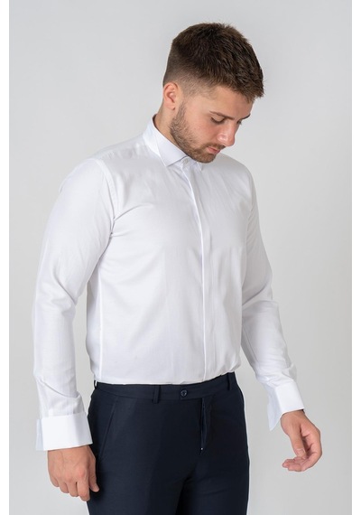 White Stone Roma G2023 Likralı Pamuklu Slim Fit Ata Yaka Gömlek Beyaz
