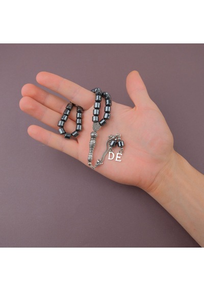 Harflı Püsküllü Hematit Taşı Tesbih Doğal Taş Fıçı Kesim 8x8mm Tesbih