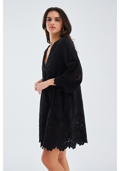 Peraluna Hiromi Dress %100 Pamuk 3/4 Kol Diz Hizası Yazlık Kadın Siyah