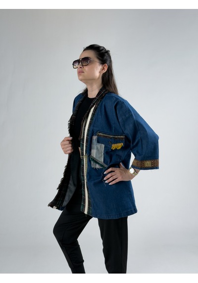 Tasarım Kadın Denim Kimono Coc3215 Mavi