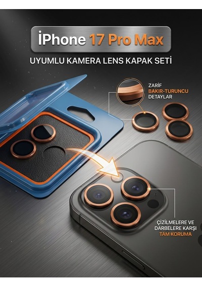 Apple iPhone 17 Pro Max Uyumlu Kamera Koruyucu Lens Turuncu