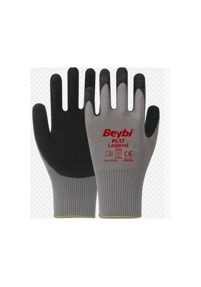 Beybi Pl-17 10 Beden Gri-siyah 12li Paket Legend Polyester Örme Lateks Eldiven