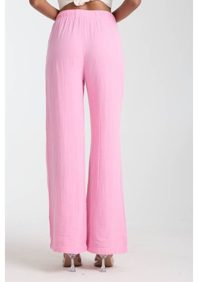 Balenbi Kadın Beli Lastikli Palazzo Müslin Pantolon 1096 Pembe
