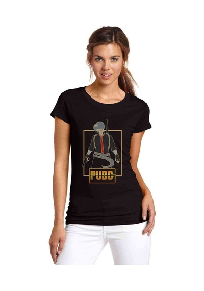 Pubg Man Baskılı Siyah Kadın Tshirt