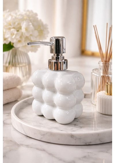 Makri Home Bubble Cam Sıvı Sabunluk, 300 Ml - Beyaz, 9,5x6,5x15 Cm