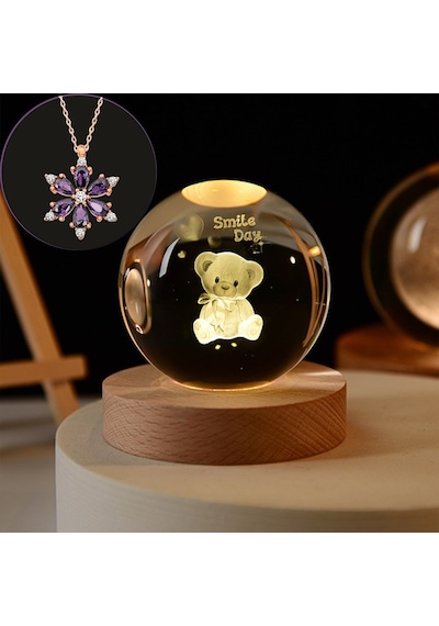 Kişiye Özel Dekoratif Işıklı Ahşap Kaideli Ayıcık Tasarımlı 3d Ca