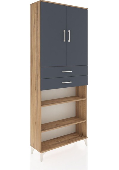 Arges Dolap 5 Raflı 2 Çekmeceli 2 Kapaklı 88x30x221 Çam-antrasit Atlas Çam