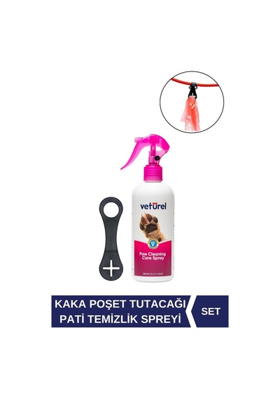 Köpek Kaka Poşeti Tutucu Silikon Aparat, Pati Temizleme Spreyi 300ml, Siyah, Set