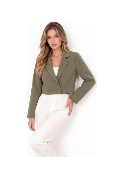 Saade Haki Kadın Regular Fit Kruvaze Kapama Dokuma Crop Blazer Ceket -şık & Spor