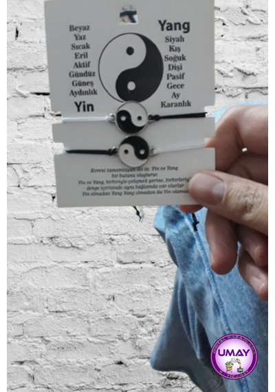 2 Adet Set Yin Yang Tai Chi Eşleştirme Ayarlanabilir Kordon Arkadaşlık Bilekliği Beyaz - Siyah