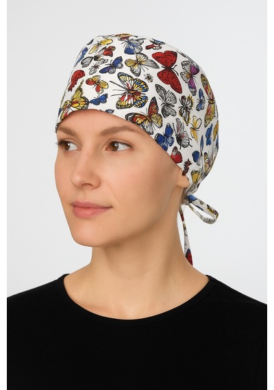 Kelebek Desenli Doktor Hemşire Aşçı Hastane Bonesi Bandana M456