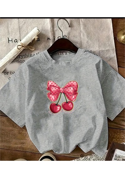 Uyguntarz Unisex Vişne Baskılı Tasarım Tshirt Gri