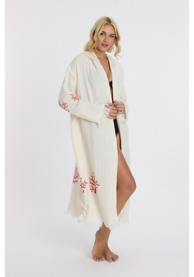 Mulberry Muslin Peştemal Bornoz Banyo Ve Plaj Elbisesi Kırmızı