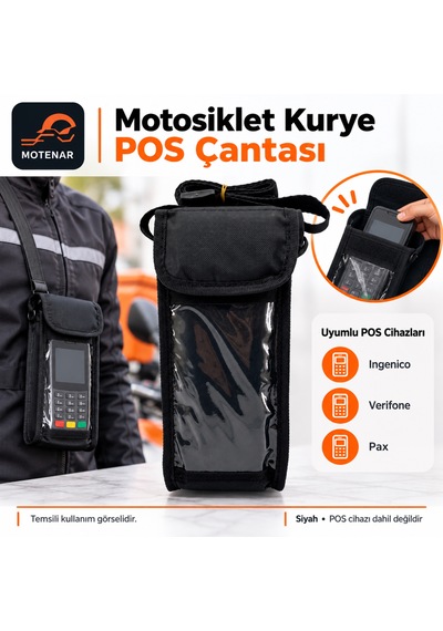 Motenar Motosiklet Kurye Pos Çantası Şeffaf Pencereli Siyah
