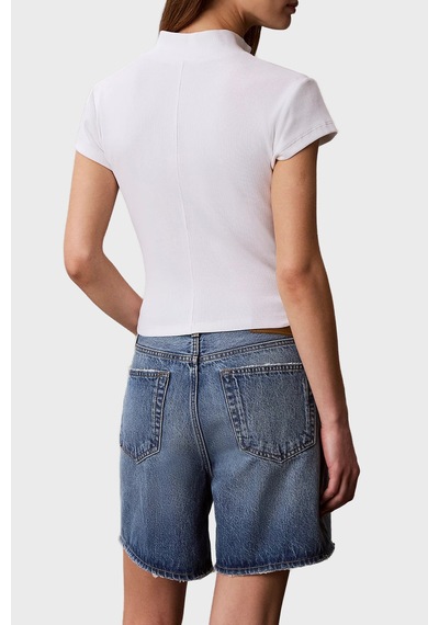 Calvin Klein Pamuklu Logolu Slim Fit Fermuarlı Dik Yaka Top Lv047g240gyaf Bayan Top Lv047g240g Yaf Beyaz