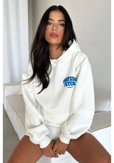 Thatsofetch Series 5 Sweatshirt - Beyaz Baskılı Oversize Kapüşonlu Beyaz