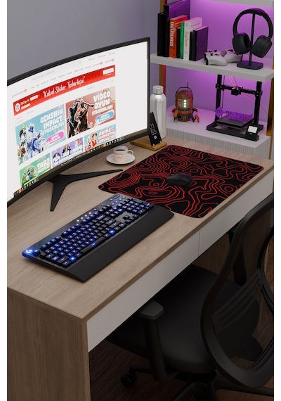Kırmızı Siyah 48x40 Xl Taraftar Gaming Oyuncu Mouse Pad Kaymaz Taban Büyük Fare Altlığı Topography