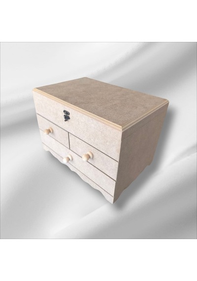 Ahşap Boyanabilir- Ham Mdf- 3 Çekmeceli-4bölmeli Organizer Kutu