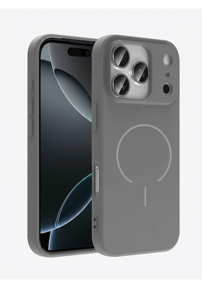 Apple iPhone Uyumlu 17 Pro Max Magsafe Özellikli İçi Kadife Yumuşak Aqua Silikon Kılıf Gri