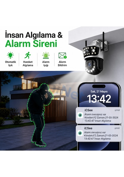 Uninet 36x Optik Zoom 8mp Çift Kameralı Wifi Ptz Güvenlik Kamerası 355 Döner Başlıklı Ve Gece Görüşlü İp Kamera - 8 MP