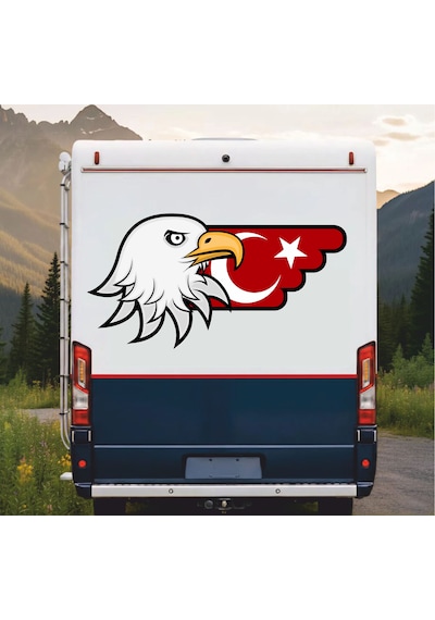 Kartal Ve Türk Bayrağı Sticker - Araba Oto Motosiklet Karavan Sticker - 00727 15x8 Cm