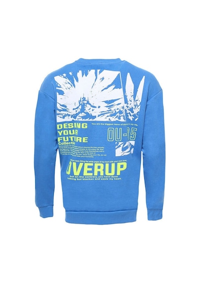 Bisiklet Yaka Ön Ve Arka Baskılı Erkek Mavi Sweatshirt - Wessi Siyah