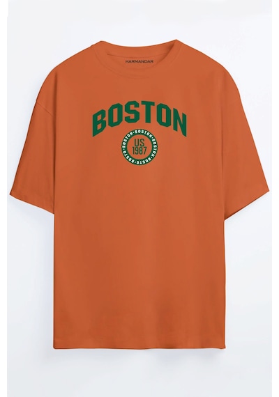 Boston Baskılı Unisex Oversize T-shirt Turuncu Boston Baskılı Unisex Oversize T-shirt Turuncu