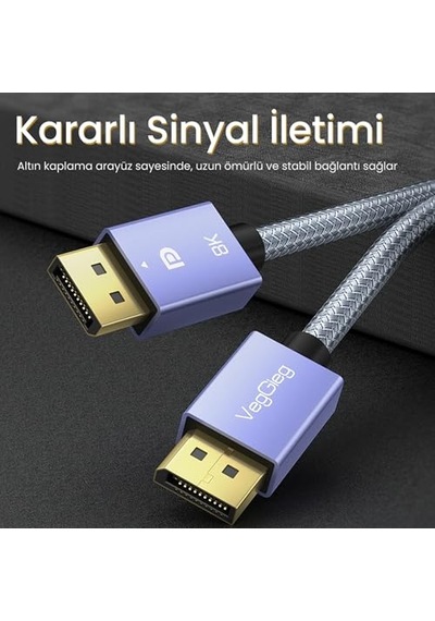 8k/60hz 4k/165hz 2k/240hz Displayport 1.4 Kablo 2 Metre Genel