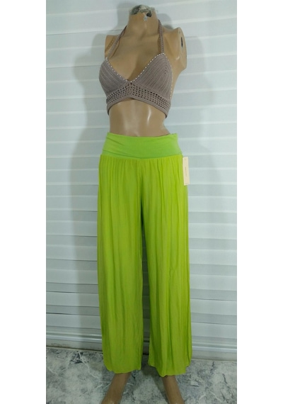 Bohem Stil Italyan Korsajlı Astarlı İpek Wes Pantolon -8733 Neon Yeşil