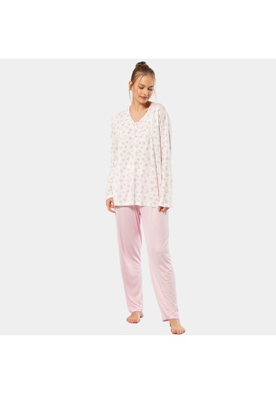 Türen Empirme Patlı Battal Uzun Kollu Pijama Takım 3366/pembe 001